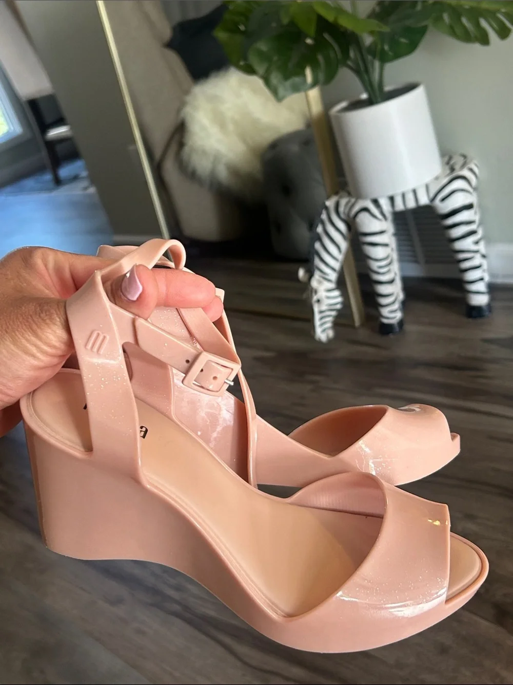Melissa Light Pink Wedge Slingback Sandals